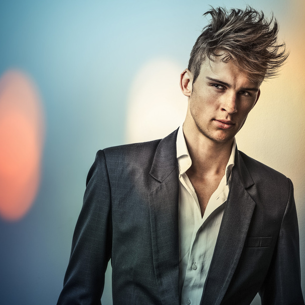 Multicolored digital painted image portrait of elegant young handsome man. - Fotoğraf, Görsel