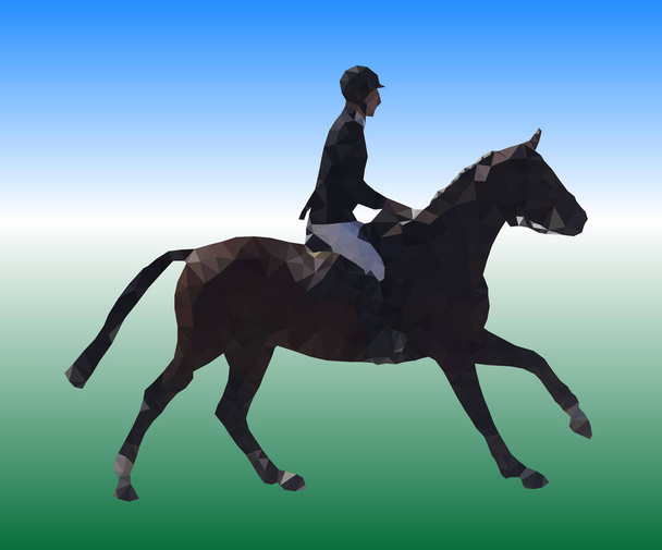ライダーが馬に乗って駆けてください。低ポリ ベクトル図 - ベクター画像