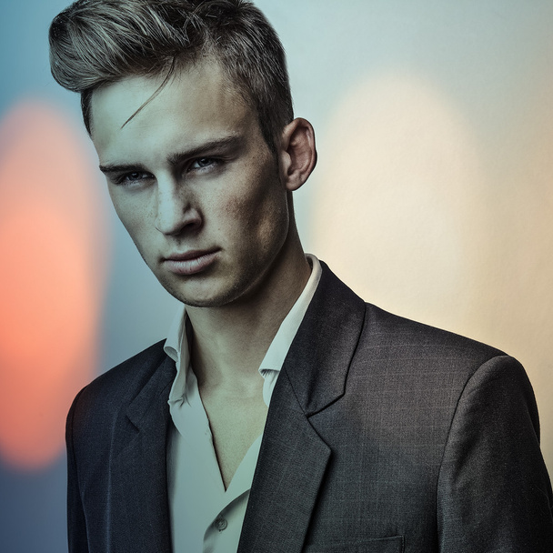 Multicolored digital painted image portrait of elegant young handsome man. - Fotó, kép