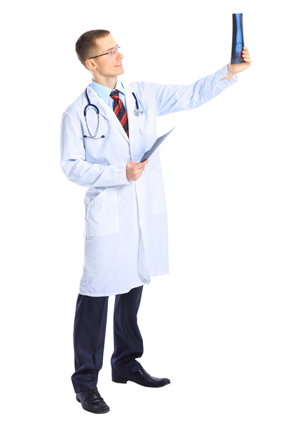 Nice young doctor with a stethoscope. - 写真・画像