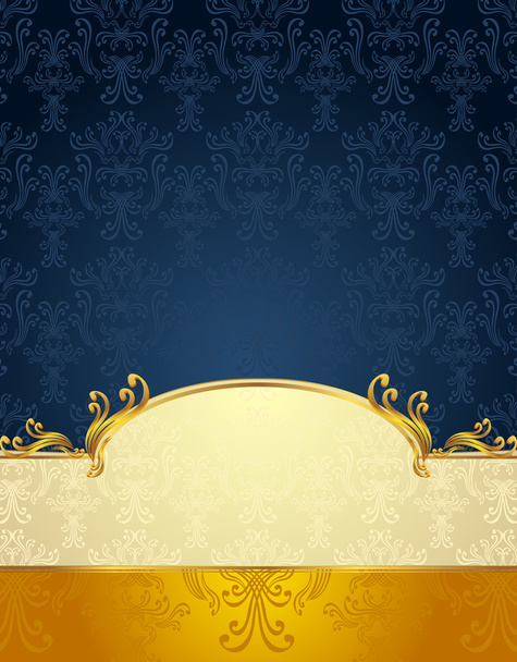 Set Seamless pattern in Victorian style Gold and Dark Blue colors - Vektor, kép