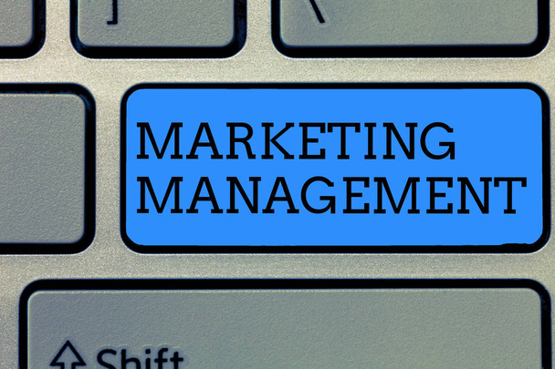 Text sign showing Marketing Management. Conceptual photo Develop Advertise Promote a new Product or Service - Photo, Image