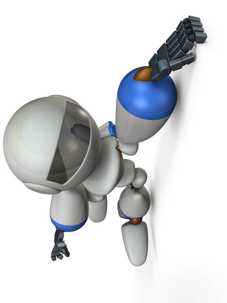 Robot is hanging with his fingers hanging on the wall. 3D illustration - Photo, Image