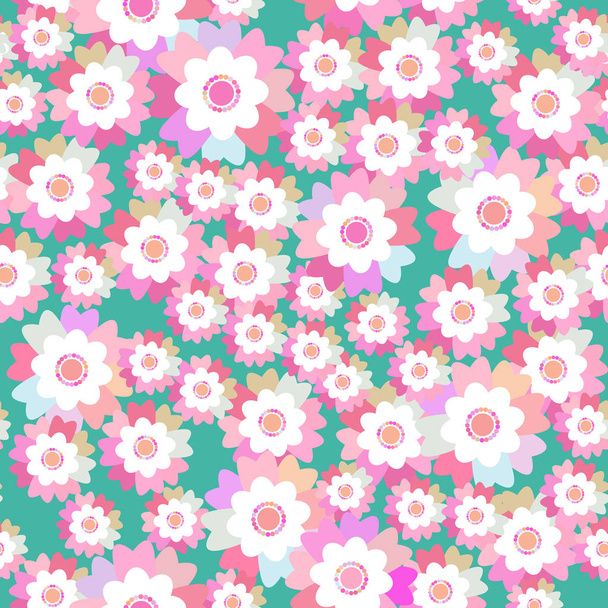 modello senza soluzione di continuità brillante estate primavera rosa fiori viola fiordaliso, viola, viscido su sfondo blu. Illustrazione vettoriale
 - Vettoriali, immagini