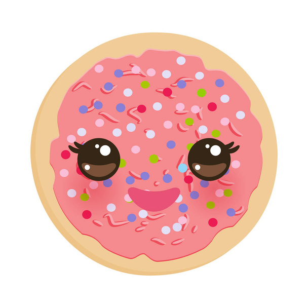 Kawaii Frosted sugar cookies, Italian Freshly baked biscuit with pink frosting and colorful sprinkles. Bright colors on white background. Vector illustration - Вектор, зображення