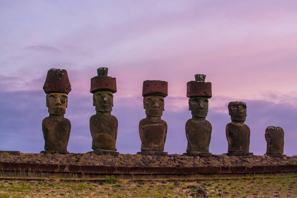 Moais at Anakena beach in Easter Island Chile - Photo, Image