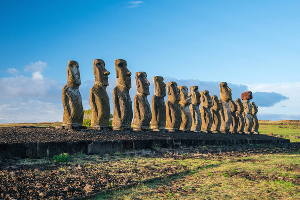Moais at Ahu Tongariki in Easter island, Chile - Photo, Image