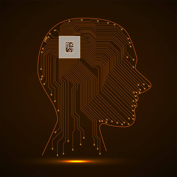 Абстрактная человеческая голова с CPU, печатной платой
 - Вектор,изображение