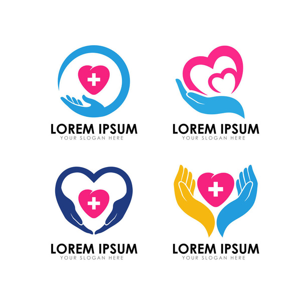 disegno sano del logo di cura. design logo cura del cuore. amore cura logo
 - Vettoriali, immagini