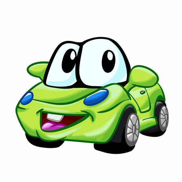 Green car - funny car - little car Vector Illustration - Διάνυσμα, εικόνα