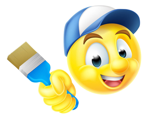 Painter Emoji Emoticon with Paintbrush - Vektör, Görsel
