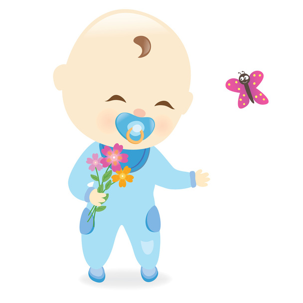 赤ちゃん男の子の花を持つ - ベクター画像