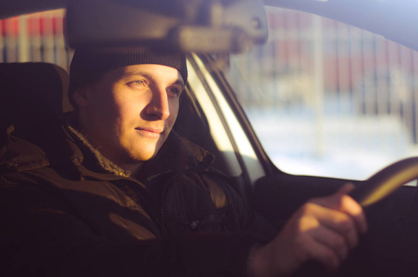 male driver drives a ca - Foto, Imagem