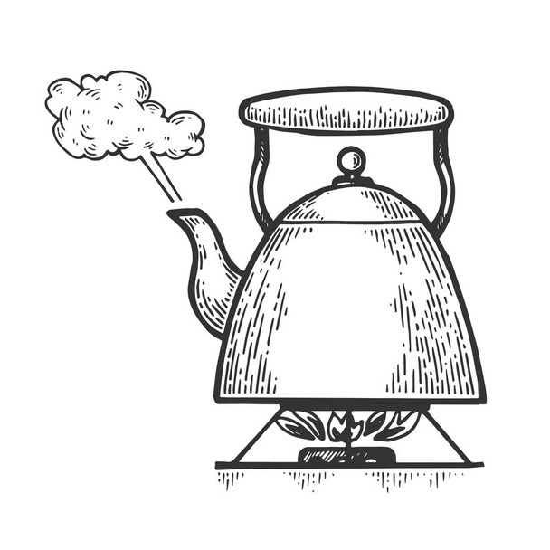 Boiling kettle teapot engraving style vector - Διάνυσμα, εικόνα