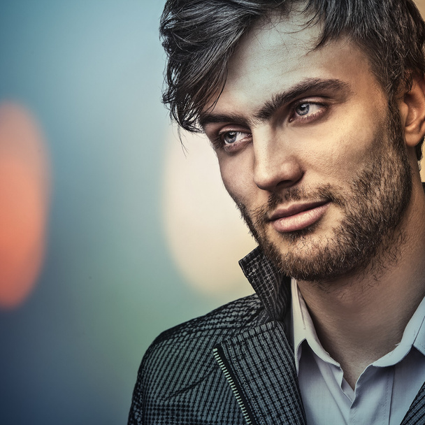 Elegant young handsome man..Multicolored digital painted image portrait of men face. - Valokuva, kuva