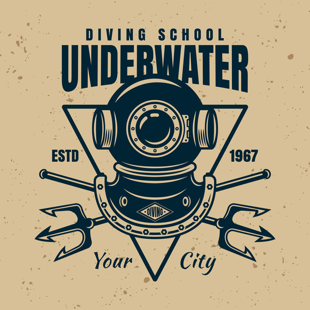 Emblème vectoriel de l'école de plongée avec texte sous-marin
 - Vecteur, image