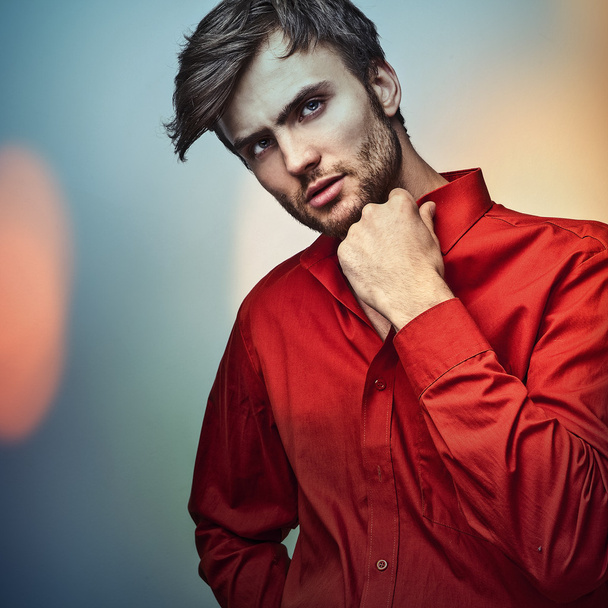 Elegant young handsome man..Multicolored digital painted image portrait of men face. - Fotoğraf, Görsel