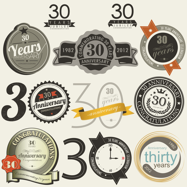 30 years anniversary signs and cards - Vector, Image