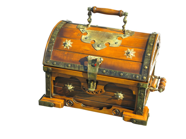 Old wooden brown vintage treasure chest isolated over white background - Photo, Image