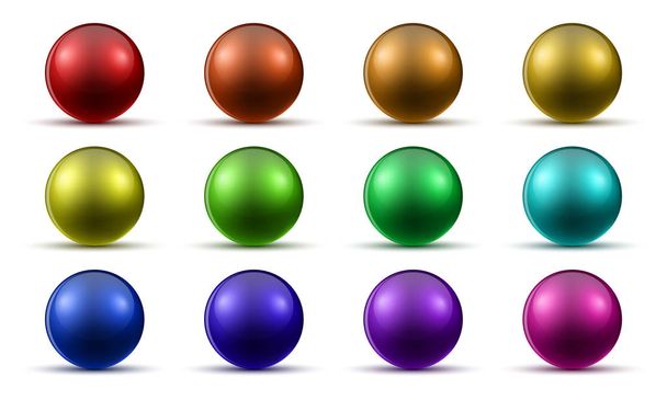 Set of colored realistic balls with shadow. Vector illustration. Glossy bright balls isolated - Vektori, kuva