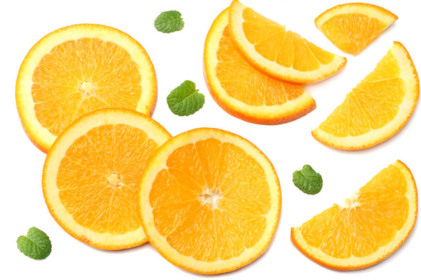 healthy food. sliced orange isolated on white background top view - Photo, image