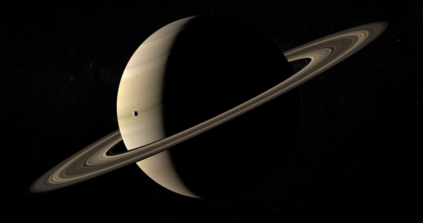 Satelita na orbicie wokół planety Saturn w przestrzeni kosmicznej Janus - Materiał filmowy, wideo