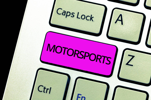 Writing note showing Motorsports. Business photo showcasing Competitive sporting events which involve motorized vehicles. - Photo, Image