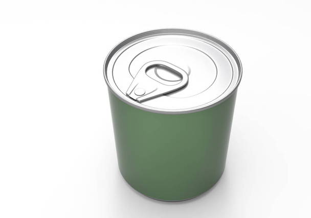 Tin can with ring pull: side, top and bottom view. - Photo, Image