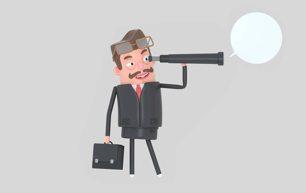 Business man standing and watching in a spyglass. 3d illustration - Photo, Image