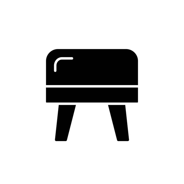 Black & white vector illustration of cube leather ottoman, pufe. Ícone plano de banco de acento ou cadeira. Sala de estar, quarto e mobiliário pátio. Objeto isolado sobre fundo branco
.  - Vetor, Imagem