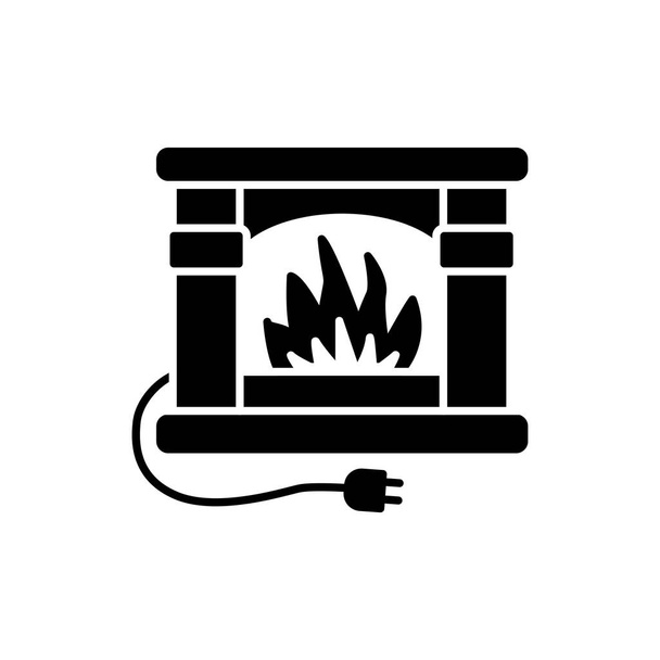Černé & bílé vektorové ilustrace Elektrické ohniště. Plochý ikona vintage ohřívače elektrické ohněm. Topná zařízení pro domácí & úřadu. Izolovaný objekt na bílém pozadí - Vektor, obrázek