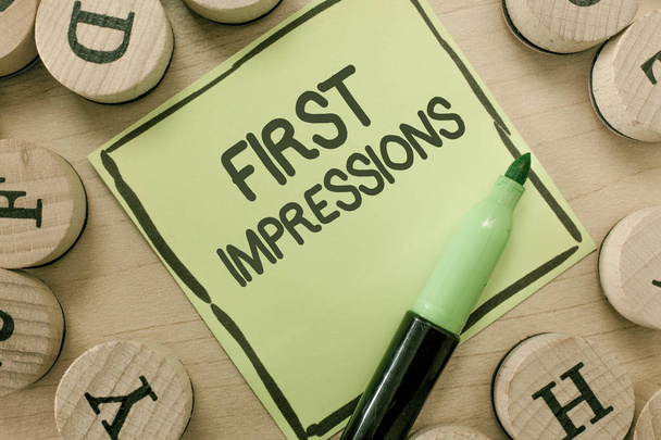 Conceptual hand writing showing First Impressions. Business photo showcasing What a person thinks of you when they first meet you - Photo, Image