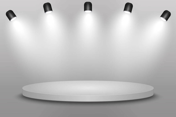 white platform, podium or pedestal with spotlights. - Vector, imagen