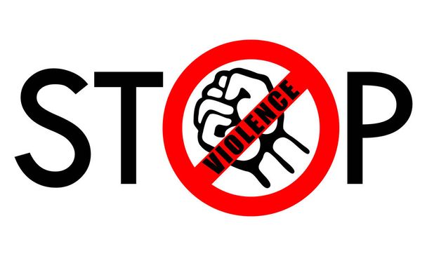Symbol or sign stop violence. Red prohibition sign over black fist and text "stop". Abstract vector illustration.	 - Vector, Image