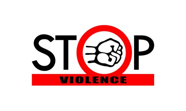 Simbolo o segno fermare la violenza. Pugno nel cerchio rosso e linea rossa con il testo "fermare la violenza". Illustrazione astratta del vettore
. - Vettoriali, immagini