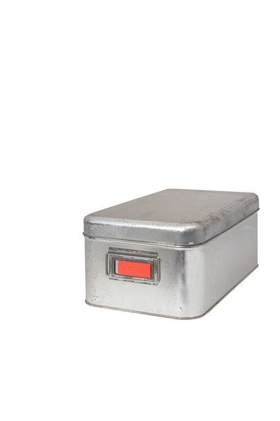 Used, Stainless  storage box with blank label area, isolated on white background. - 写真・画像