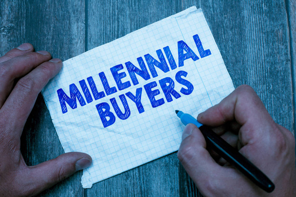 Tekstikyltti, jossa näkyy Millennial Buyers. Käsitteellinen kuva Kuluttajat, jotka ovat kiinnostuneita trendituotteista
 - Valokuva, kuva