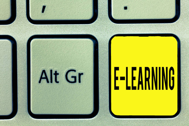 Kavramsal el E öğrenme gösterilen yazma. İş fotoğraf metin dersler genellikle Internet üzerinde elektronik ortam üzerinden yürütülen. - Fotoğraf, Görsel