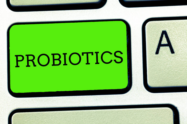 Writing note showing Probiotics. Business photo showcasing Live bacteria Microorganism hosted into the body for its benefits - Photo, Image