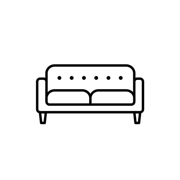 Black & white vector illustration of loveseat. Double sofa. Line icon of settee. Modern home & office furniture. Isolated object on white background - Vector, Image