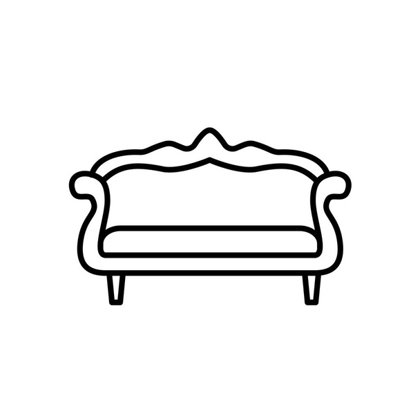 Ilustracja wektorowa czarny & biały camelback sofa. Ikonę linii sofa. Vintage domu idealna meble biurowe. Na białym tle obiekt na białym tle - Wektor, obraz