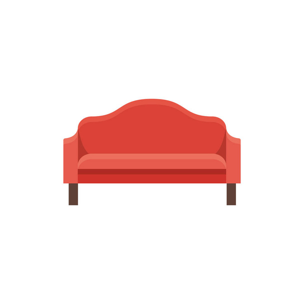Red sofa. Vector illustration. Flat icon of settee. Element of modern home & office furniture. Front view. - Vector, Image