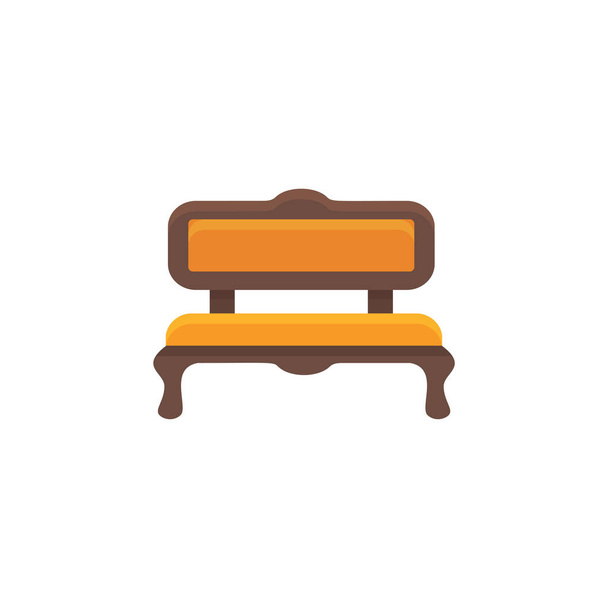 オレンジ色のソファ。クッション性のあるベンチです。ベクトルの図。長いすのフラット アイコン。現代のホーム ・ オフィス家具の要素。フロント ビュー. - ベクター画像