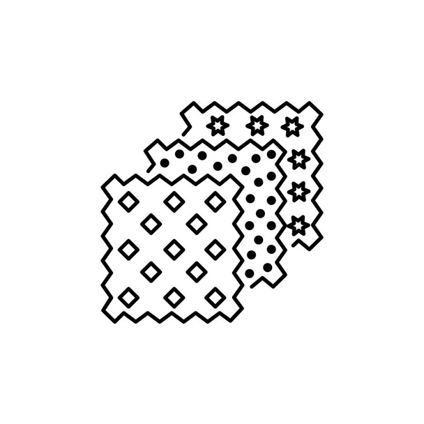 Ilustración vectorial en blanco y negro de cuadrados de edredones precortados con diferentes patrones. Icono de línea de acolchado paquete de tela. Patchwork y materiales de costura. Objetos aislados sobre fondo blanco
.  - Vector, Imagen