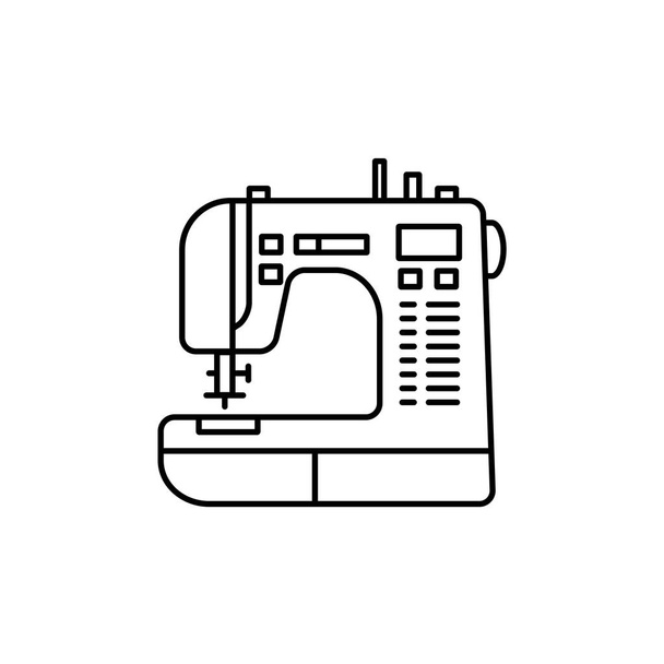 Ilustración vectorial en blanco y negro de la máquina de coser. Icono de línea de la herramienta computarizada moderna para patchwork & costura. Objeto aislado sobre fondo blanco
.  - Vector, Imagen