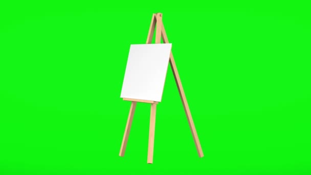 caballete de madera con lona en blanco gira sobre fondo cromakey verde
 - Metraje, vídeo