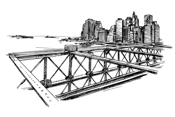Brooklyn Bridge in New York stad. - Vector, afbeelding
