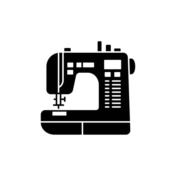 Fekete & fehér vektoros illusztráció varrógép. Modern számítógépes eszköz patchwork & varrás lapos ikonra. Elkülönített objektum fehér háttér.  - Vektor, kép