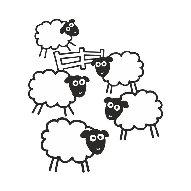 Pascolo con recinzione, pieno di pecore. Illustrazione vettoriale dell'insonnia isolata su sfondo bianco
 - Vettoriali, immagini