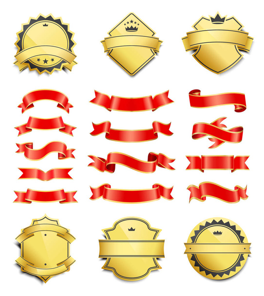 Formas de escudo dorado y cintas de seda Variación
 - Vector, imagen